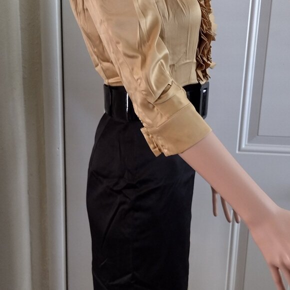 Rachael G. Black and Gold Satin Dress, Size M - Picture 15 of 16